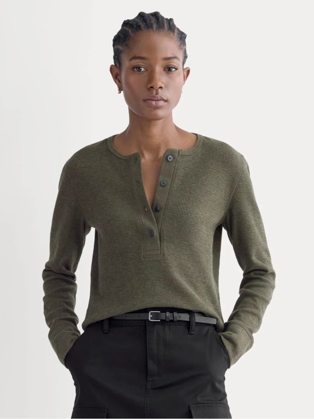 Everlane Boxy Henley in Cozy Waffle Size M Essential Minimal Quiet Luxury